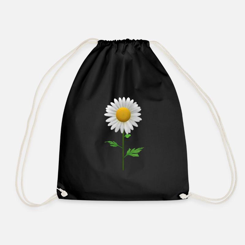 daisy flower daisy buttercup white yellow - Drawstring Bag - black