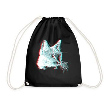Cat 3D Effect Glitch Deception Gift - Drawstring Bag - black - Front