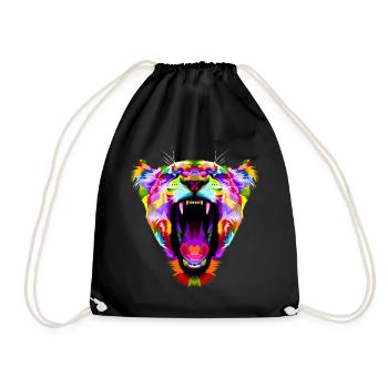 Tiger Predator Big Cat Polygon Colorful Gift - Drawstring Bag - black - Front