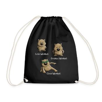Cute Grumpy and Close Wombat Beuteltier Posen - Turnbeutel - Schwarz - Vorne