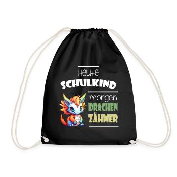 Einschulung Schulkind Drachen - Turnbeutel - Schwarz - Vorne