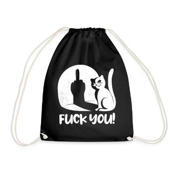 Fuck you Katze Mittelfinger Spruch - Turnbeutel - Schwarz - Vorne
