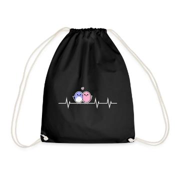 Two Cute Birds - Heart to Heart - Drawstring Bag - black - Front