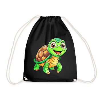 Mega Cute Turtle - Drawstring Bag - black - Front
