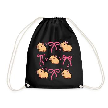 Cute Capybara Pink Bow Capybara - Drawstring Bag - black - Front