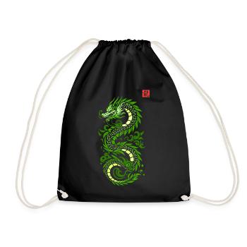 Green Japanese dragon, Japanese kanji print style - Drawstring Bag - black - Front