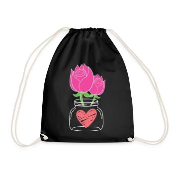Hugging Roses in Mason Jar Print - Drawstring Bag - black - Front