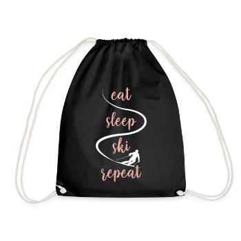 Eat Sleep Ski Repeat - Ski - Skiing Women - Drawstring Bag - black - Front