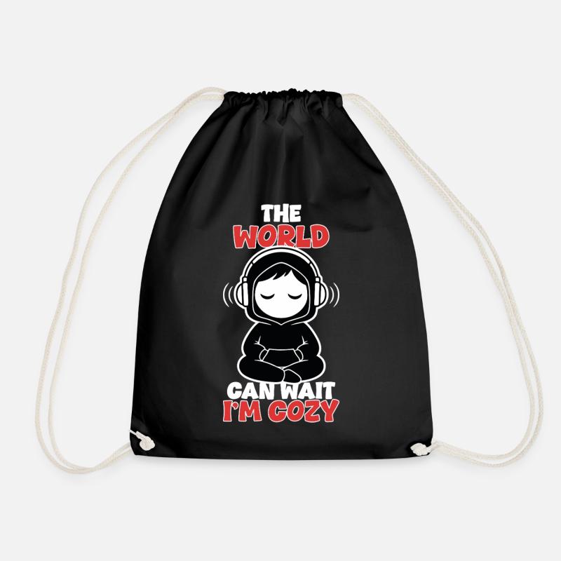 Cozy Zen The World Can Wait Headphones - Drawstring Bag - black