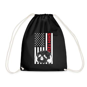 Shih Tzu Us Flag - Drawstring Bag - black - Front