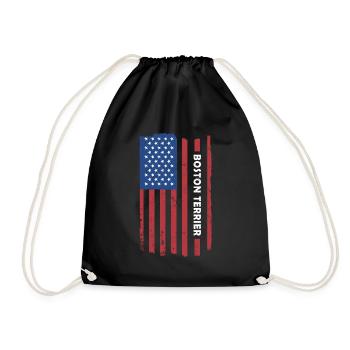 Boston Terrier Us Flag - Drawstring Bag - black - Front