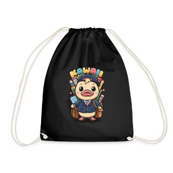 Kawaii Entchen mit traditioneller Schuluniform - Turnbeutel - Schwarz - Vorne