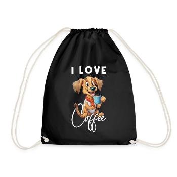 Coffee Dog I Love Coffee Animal Saying Funny - Drawstring Bag - black - Front