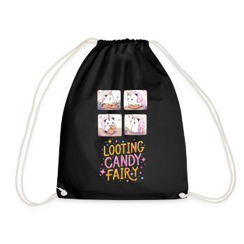 🦄 Cute Unicorn Looting Candy Fairy 🍭 - Drawstring Bag - black - Front
