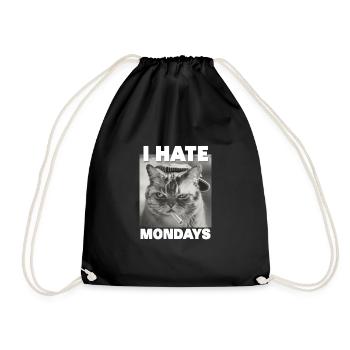 I hate mondays saying cat monday funny - Drawstring Bag - black - Front