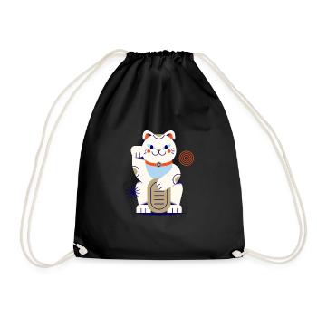 Maneki Neko, Cat, Lucky Cat, Neko, Japanese - Drawstring Bag - black - Front