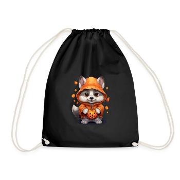 Cute Halloween Wolf with Pumpkin Lanterns - Drawstring Bag - black - Front