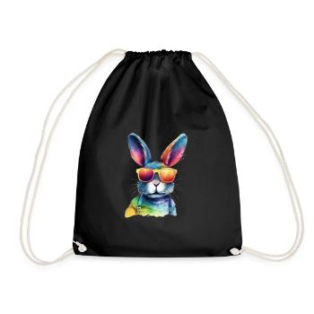 Lapin coloré cool - lapin avec des lunettes de soleil - Sac de sport léger - noir - Devant