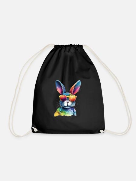 Cooles buntes Kaninchen - Hase mit Sonnenbrille - Turnbeutel - Schwarz
