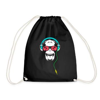 Monkey DJ with Headphones and Sunglasses Gift - Drawstring Bag - black - Front