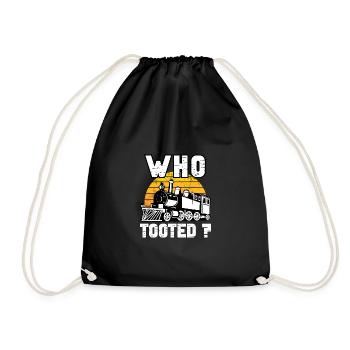 Who Tooted Funny Retro Model Railroad Steam Trains - Drawstring Bag - black - Front