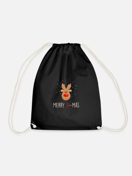 Reindeer Merry X-mas - Christmas Humor - Drawstring Bag - black