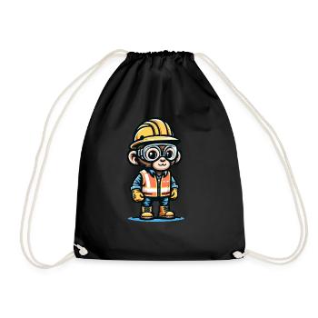 Cute Monkey Construction Worker - Drawstring Bag - black - Front