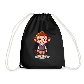 Cute Schoolboy Monkey - Drawstring Bag - black - Front