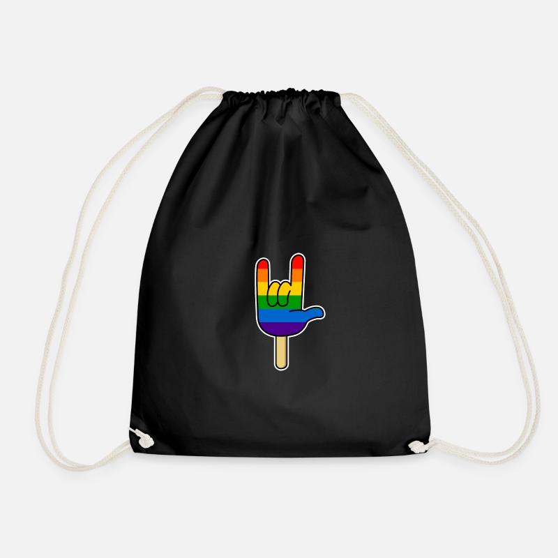 Rock ´n Roll - I Love You, Eis am Stiel Regenbogen - Turnbeutel - Schwarz
