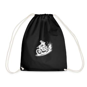Dynamic motocross illustration Drawing - Drawstring Bag - black - Front