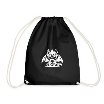Little Kid Dragon with Horns and Controller - Drawstring Bag - black - Front