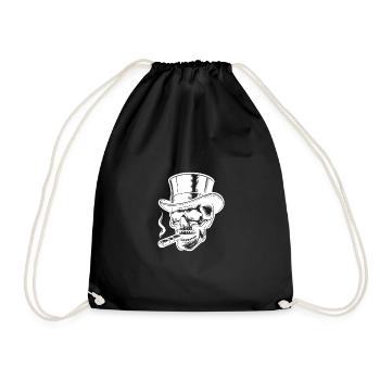 Sinister skull with cigars, smoke and top hat - Drawstring Bag - black - Front