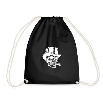 Blatant top hat skull design with a smoky touch - Drawstring Bag - black - Front