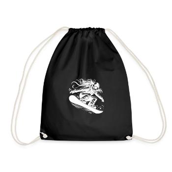 Dynamic snowboarder in action jump - Drawstring Bag - black - Front