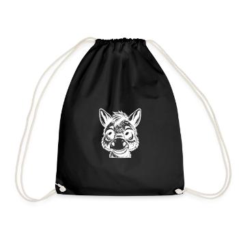 Charming donkey drawing with humorous facial expressions - Drawstring Bag - black - Front