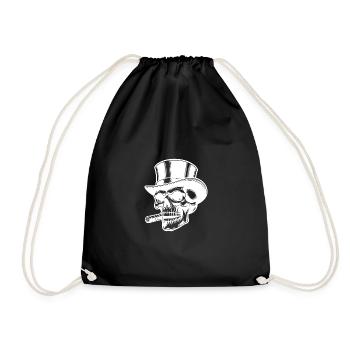 Vintage Skull with Cigar and Top Hat - Drawstring Bag - black - Front