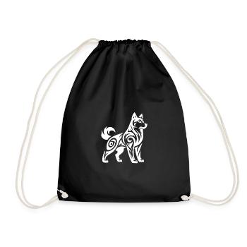 Wolf mit Tribal Muster Mystischer Husky Hund - Turnbeutel - Schwarz - Vorne