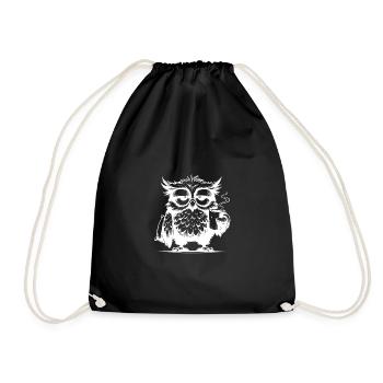 Sleepy Wisdom – Owl Edition with Pillow - Drawstring Bag - black - Front