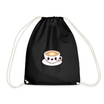 Kawaii cappuccino coffee - Drawstring Bag - black - Front