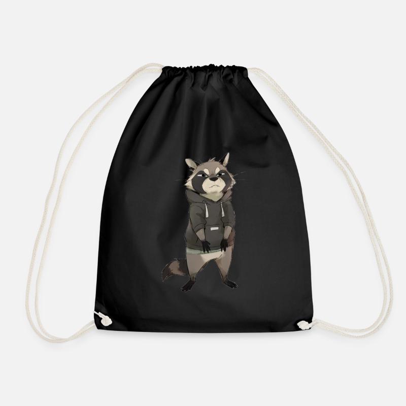 Raccoon with sweatshirt - Drawstring Bag - black