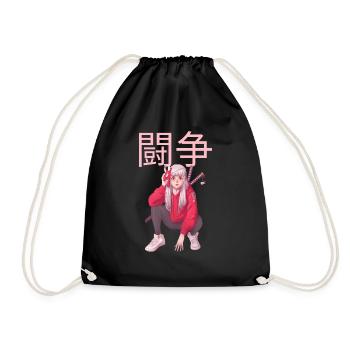 anime manga girl fight Japanese Japan girl power - Drawstring Bag - black - Front