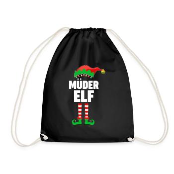 Weinachten Weihnachtself Müder Elf Elfen - Turnbeutel - Schwarz - Vorne