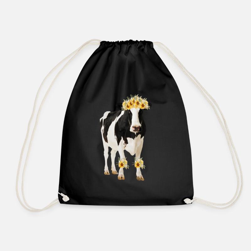 Holstein Kuh mit Blumen - Sonnenblumen - Turnbeutel - Schwarz