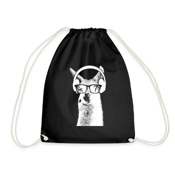 Lama Tierliebhaber Kopfhörer Sonnenbrille Naturfan - Turnbeutel - Schwarz - Vorne