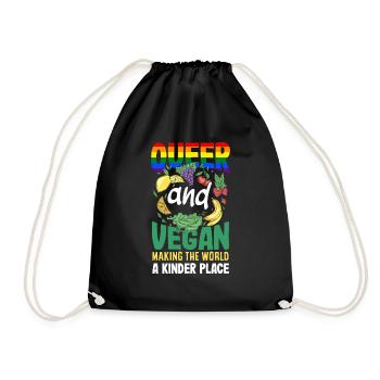 Queer and vegan - making the world a kinder place - Drawstring Bag - black - Front