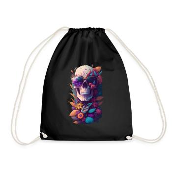 Skull with flowers - Drawstring Bag - black - Front