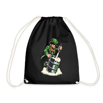 Leprechaun (Irischer Kobold) zapft Bier - Turnbeutel - Schwarz - Vorne