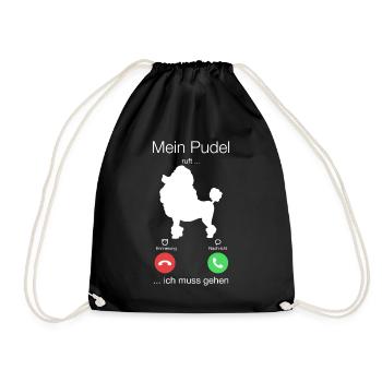 Geschenk Anruf Pudel ruft - Turnbeutel - Schwarz - Vorne