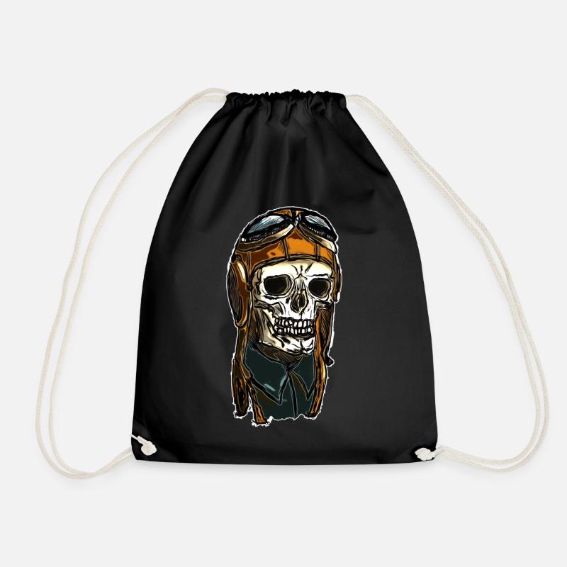 Skull with helmet cap - Drawstring Bag - black