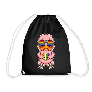 Gay LGBT Animal Chicken Rainbow Heart - Drawstring Bag - black - Front